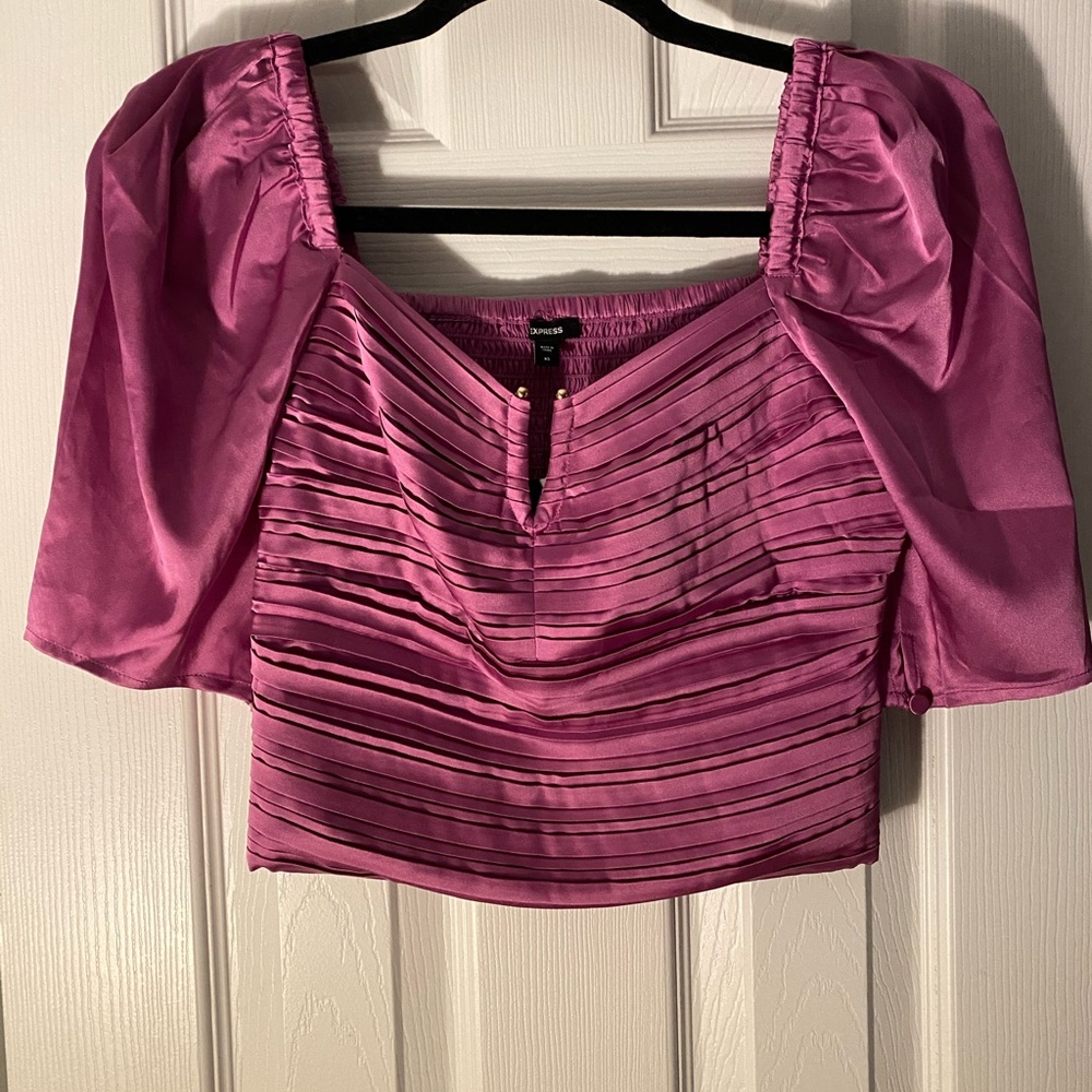 Express Pink Puff Sleeve Crop Blouse